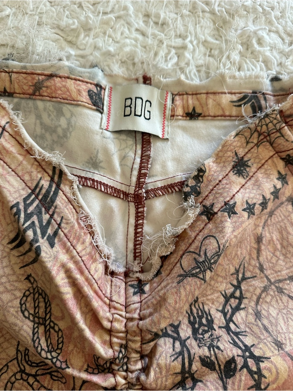 BDG Peach-Pink Tattoo Print Flared Pants - Picture 3 of 5